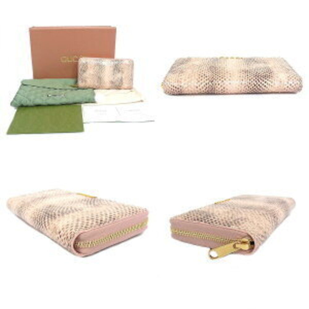 Gucci Long Wallet Zip Python Leather PinkScript A… - image 5